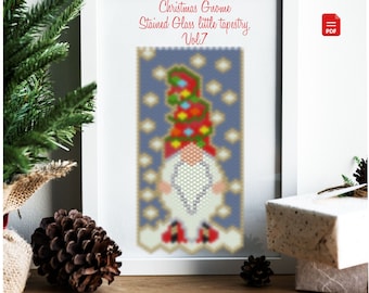Peyote Christmas Gnome  Stained Glass 7 mini tapestry