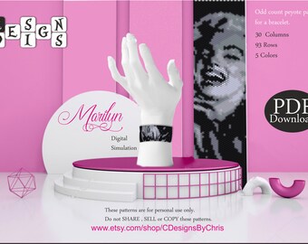 Marilyn Monroe 1 Odd Count Peyote Pulsera patrón de cuentas Patrón PDF para pulsera de puño PDF descarga instantánea