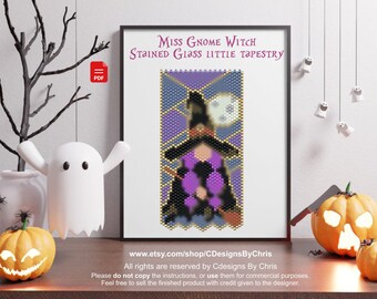 Peyote Miss Gnome Witch   Stained Glass mini tapestry
