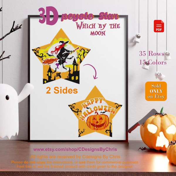 Witch by the Moon 3d  Halloween  Star  Peyote  beading Pattern PDF  pattern  instant download