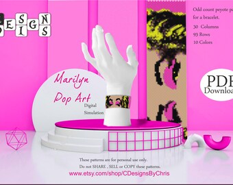 Merilyn Pop Art Odd Count Peyote Armband kralenpatroon PDF-patroon voor manchetarmband PDF direct downloaden