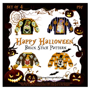 Halloween Gnome sweaters set of 4  beading Pattern for  brick stitch PDF    instant download