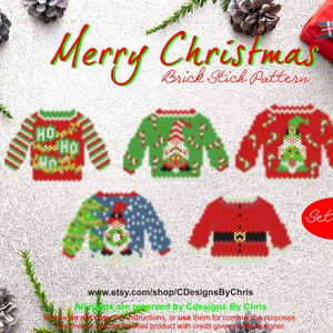 Peyote Christmas  sweaters  Set of 5  brick stich pattern