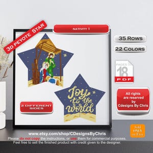 Peut inclure: Un modèle de star en peyote 3D pour une scène de la Nativité de Noël avec le texte "Joy to the World". Le modèle comporte 35 rangées et utilise 22 couleurs. Le modèle est disponible en téléchargement PDF de 18 pages.