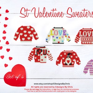 Peyote St Valentines  sweaters  Set of 6  brick stich pattern
