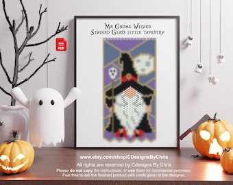 Peyote Mr Gnome Wizard  Stained Glass mini tapestry