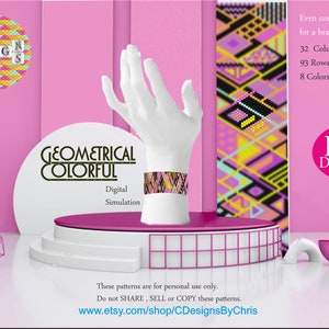 Geometrical Colorful   Even Count Peyote Bracelet beading Pattern PDF  pattern for cuff bracelet PDF instant download