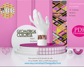 Geometrical Colorful   Even Count Peyote Bracelet beading Pattern PDF  pattern for cuff bracelet PDF instant download