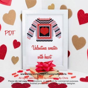 Valentines Sweater Heart rebordear Patrón puntada de ladrillo PDF descarga instantánea