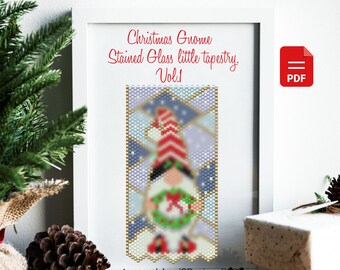 Peyote Christmas Gnome  Stained Glass 1 mini tapestry
