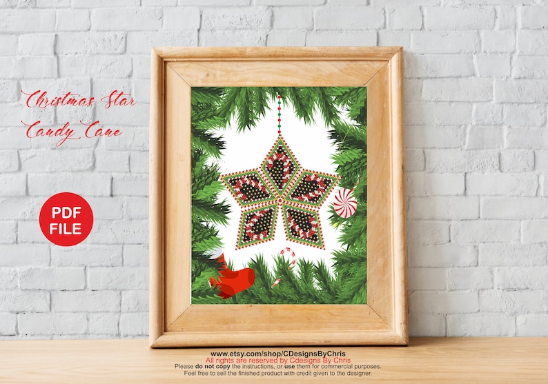 Candy Cane 3d Christmas Star Peyote Beading Pattern PDF Pattern Instant ...