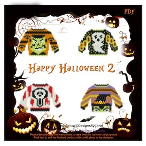 Halloween Gnome sweaters set of 4  beading Pattern for  brick stitch PDF    instant download