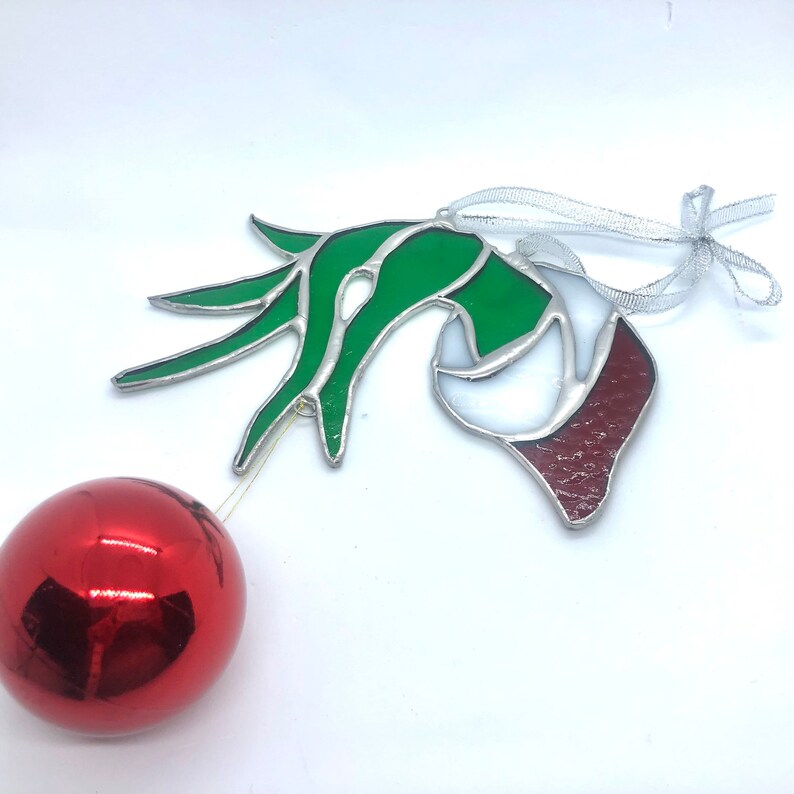 Stained Glass Grinch Hand Christmas Bauble Ornament Sun Etsy