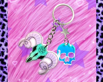 Pastel Goth Ram Skull Keyring