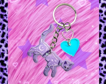 Pastel Goth Keyring Kitty Cat Sparkle