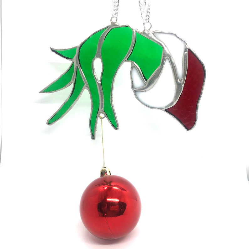Stained Glass Grinch Hand Christmas Bauble Ornament Sun Etsy
