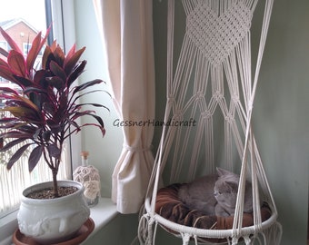 Cat hammock hanging macrame boho handmade, hanging cat bed, heart