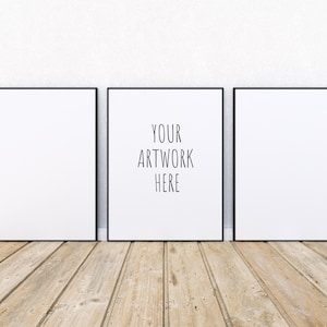 3:4 Ratio 9x12, 12x16, 18x24 Set of Three, Vertical Black Frame Mockup for Your Artwork,Set of 3 Portrait,Stock Digital Art, PSD + PNG + JPG