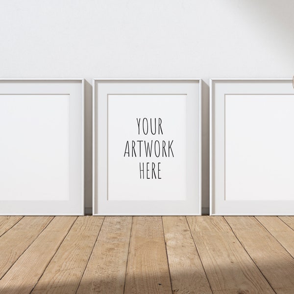 3:4 Ratio 9x12, 12x16, 18x24 Set of Three, Vertical White Frame Mockup for Your Artwork,Set of 3 Portrait,Stock Digital Art, PSD + PNG + JPG