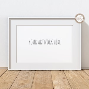 2:3 Ratio, Horizontal Thin White Frame Mockup for Your Artwork, 4x6, 6x9, 8x12, 10x15, 12x18, Wood Floor, Landscape, Stock Image,PSD PNG JPG