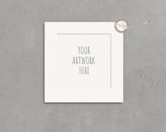 Square White Frame Mockup, Thick Square Paper Frame, Concrete Wall, Stock Image, Digital Photo Frame Mock Up,Template, PSD+PNG+JPG