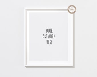 May include: White picture frame with a white mat and a white background. The text "YOUR ARTWORK HERE" is printed in black on the mat.