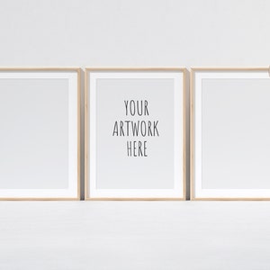 A4 A3 A2 A1 Set of 3 Portrait Frame Mockup, Wooden Minimal Frames on Desk,Neutral Empty Background,Template Mock Up,Set of Three,PSD+PNG+JPG