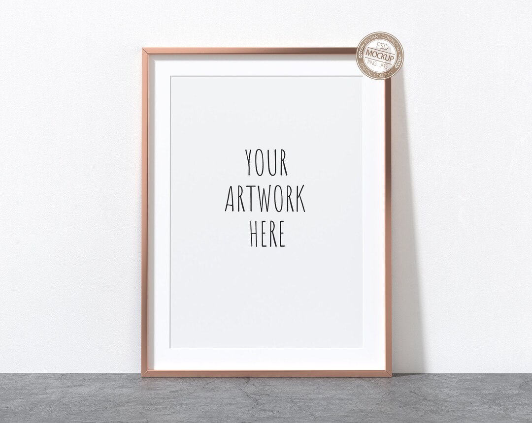 A4 A3 A2 A1 Portrait Copper Frame Mockup, Thin Digital Frame, Neutral Empty Background,concrete