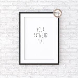 A1 A2 A3 A4 Vertikal svart ram på vit tegelvägg Mockup, Porträttram, Neutral bakgrund, Digitalt objekt, Fotomockup, PSD+PNG+JPG