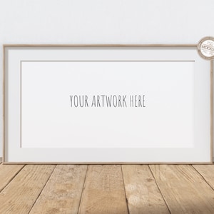 2:1 Ratio, 12x6 16x8 20x10 24x12 30x15 Landscape Oak Frame Mockup for Your Artwork, Horizontal Frame, Stock Digital Art, PSD + PNG + JPG