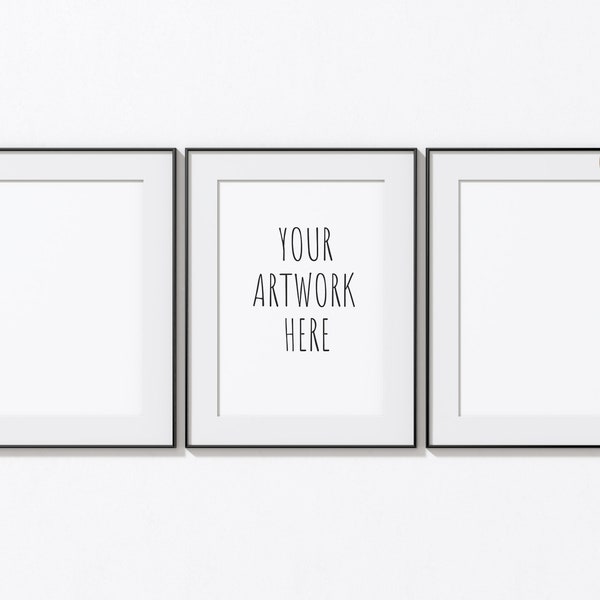 A4 A3 A2 A1 Set of Three Black Vertical Frames Mockup, Set of 3, Frame Template, White Wall,Portrait Mock Up,Digital Stock Photo,PSD+PNG+JPG