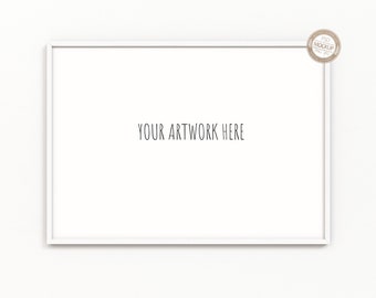 May include: A white picture frame with a white mat and a white background. The frame is on a white wall. The text "YOUR ARTWORK HERE" is in the center of the frame.