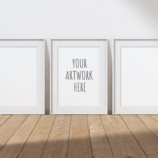 A4 A3 A2 A1 Set of Three, Portrait White Frame Mockup for Your Artwork, Set of 3, Stock Digital Art, PSD + PNG + JPG