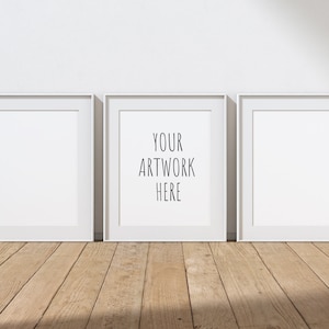 Rapport 4:5 - 8x10, 12x15, 16x20, ensemble de trois, maquette de cadre blanc vertical pour votre œuvre, ensemble de 3 portraits, stock d'art numérique, PSD + PNG + JPG