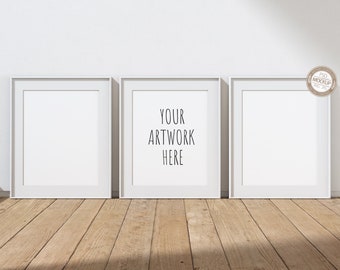 4:5 Ratio - 8x10, 12x15, 16x20, Set of Three, Vertical White Frame Mockup for Your Artwork,Set of 3 Portrait,Stock Digital Art,PSD+PNG+JPG