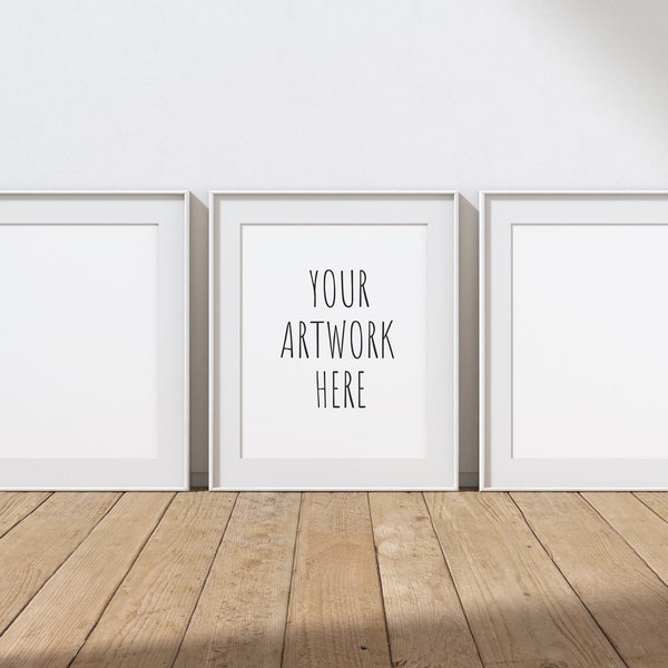 4:5 Ratio - 8x10, 12x15, 16x20, Set of Three, Vertical White Frame Mockup for Your Artwork,Set of 3 Portrait,Stock Digital Art,PSD+PNG+JPG