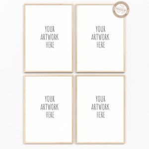 A4 A3 A2 A1 Set of Four Wooden Vertical Frames Mockup,Set of 4,White Background, Portrait Mock Up,Digital Item,Stock Photo,PSD+PNG+JPG
