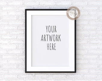 May include: A black picture frame with a white mat and a white background. The text "YOUR ARTWORK HERE" is written in black on the white background.