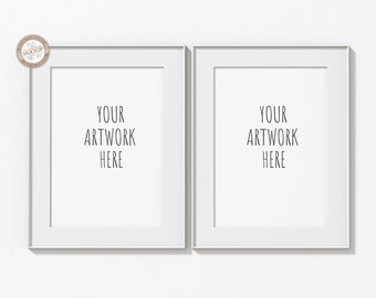 A4 A3 A2 A1 Set of Two White Vertical Frames Mockup, Set of 2, Frame Template, White Wall, Portrait Mock Up, Digital Stock Image,PSD+PNG+JPG