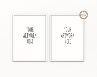 May include: Two white picture frames with a white mat and a white background. The text "YOUR ARTWORK HERE" is printed in black inside each frame.