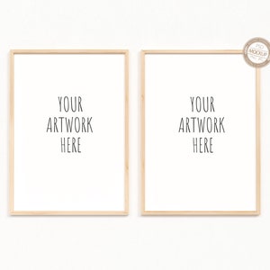 A4 A3 A2 A1 Set of Two Wooden Vertical Frames Mockup,Set of 2,White Background, Portrait Mock Up,Digital Item,Stock Photo,PSD+PNG+JPG