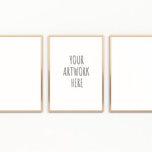 A4 A3 A2 A1 Set of Three Gold Vertical Frames Mockup,Set of 3,White Background, Portrait Mock Up,Digital Item,Stock Photo,PSD+PNG+JPG