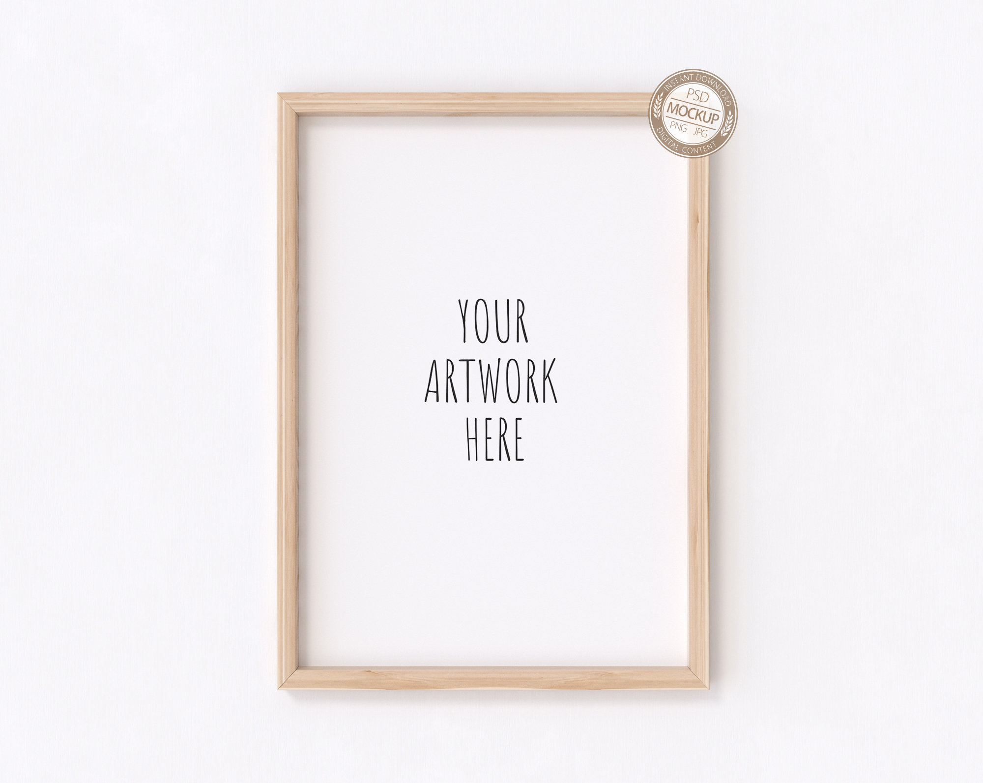 A1 A2 A3 A4 Wooden Frame Mockup,Vertical Frame on White Wall Mockup,Portrait,Neutral Empty Background,Digital Photo Mock Up,PSD+PNG+JPG