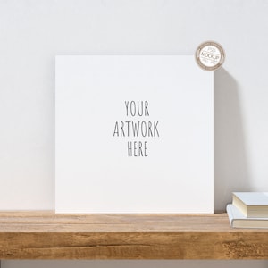 Square Canvas Mockup, Canvas on Desktop Mock Up, Neutral Background, Book Accessories, Canvas Template, Wooden Desk,Stock Image, PSD+PNG+JPG