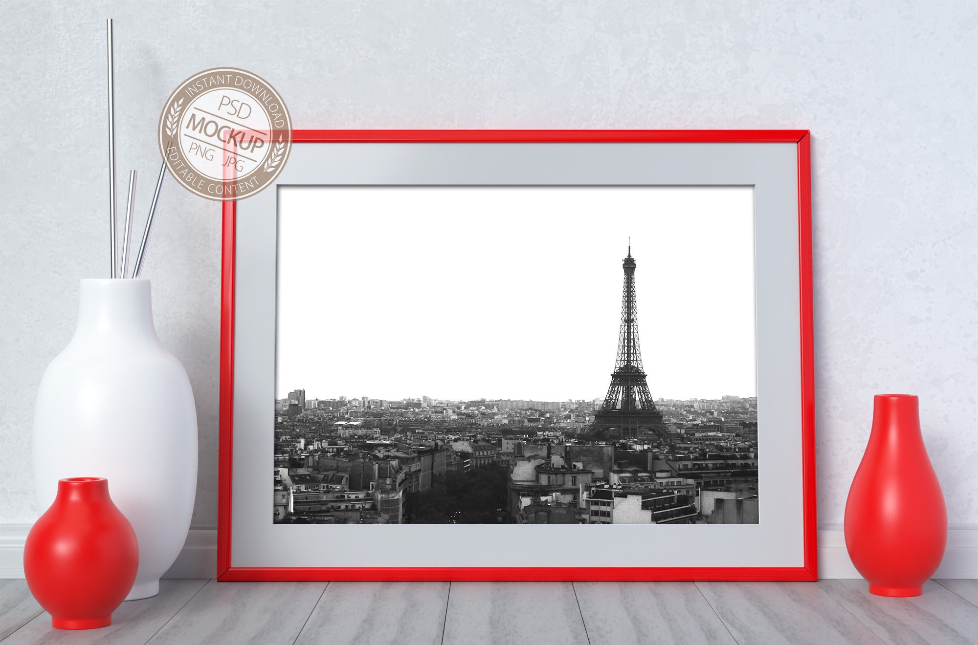 Download A4 A3 A2 Landscape Red Frame Mockup for Your Artwork ...