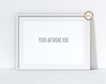 A4 A3 A2 A1 Landscape Frame Mockup, White Modern Frame on Desk, Neutral White Background, Stock Photography Mock Up, Template,PSD+PNG+JPG