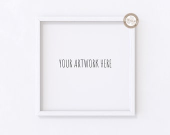Digital White Square Frame Mockup, Square Frame on White Wall Mockup,Square Frame,Neutral Empty Background,Digital Photo Mock Up,PSD+PNG+JPG