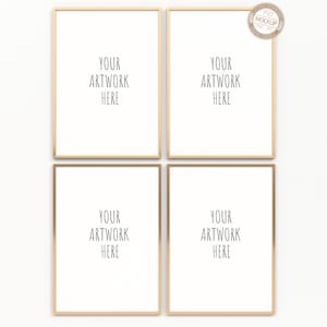 A4 A3 A2 A1 Set of Four Gold Vertical Frames Mockup, Set of 4, Frame Template, White Wall, Portrait Mock Up,Digital Stock Photo,PSD+PNG+JPG
