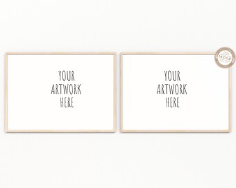 A4 A3 A2 A1 Set of Two Wooden Horizontal Frames Mockup,Set of 2, Frame Template, Bright Boho Mock Up, Digital Item, Stock Image,PSD+PNG+JPG