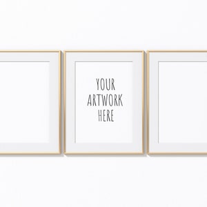 A4 A3 A2 A1 Set of Three Gold Vertical Frames Mockup, Set of 3, Frame Template, White Wall,Portrait Mock Up,Digital Stock Photo,PSD+PNG+JPG
